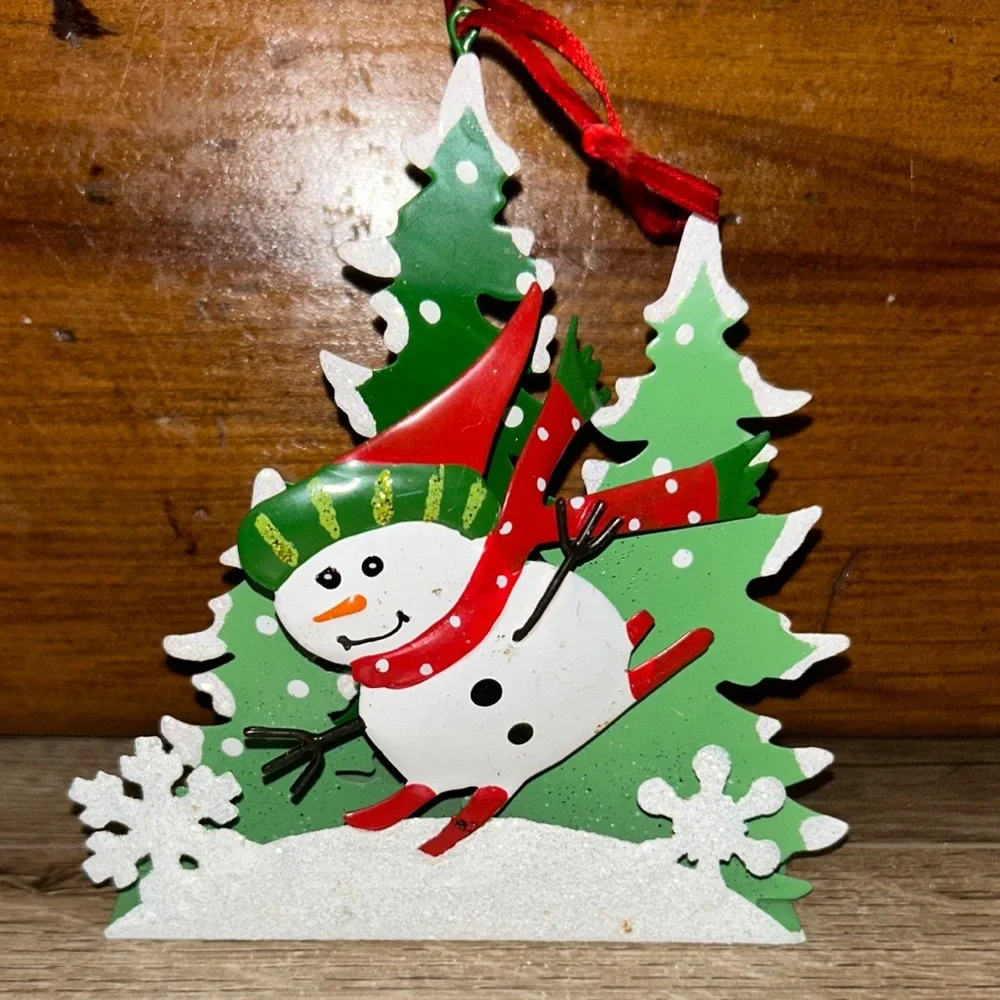 Metal 3D Snowman Trees Snowflakes Christmas Ornament 5 Inches holiday decor